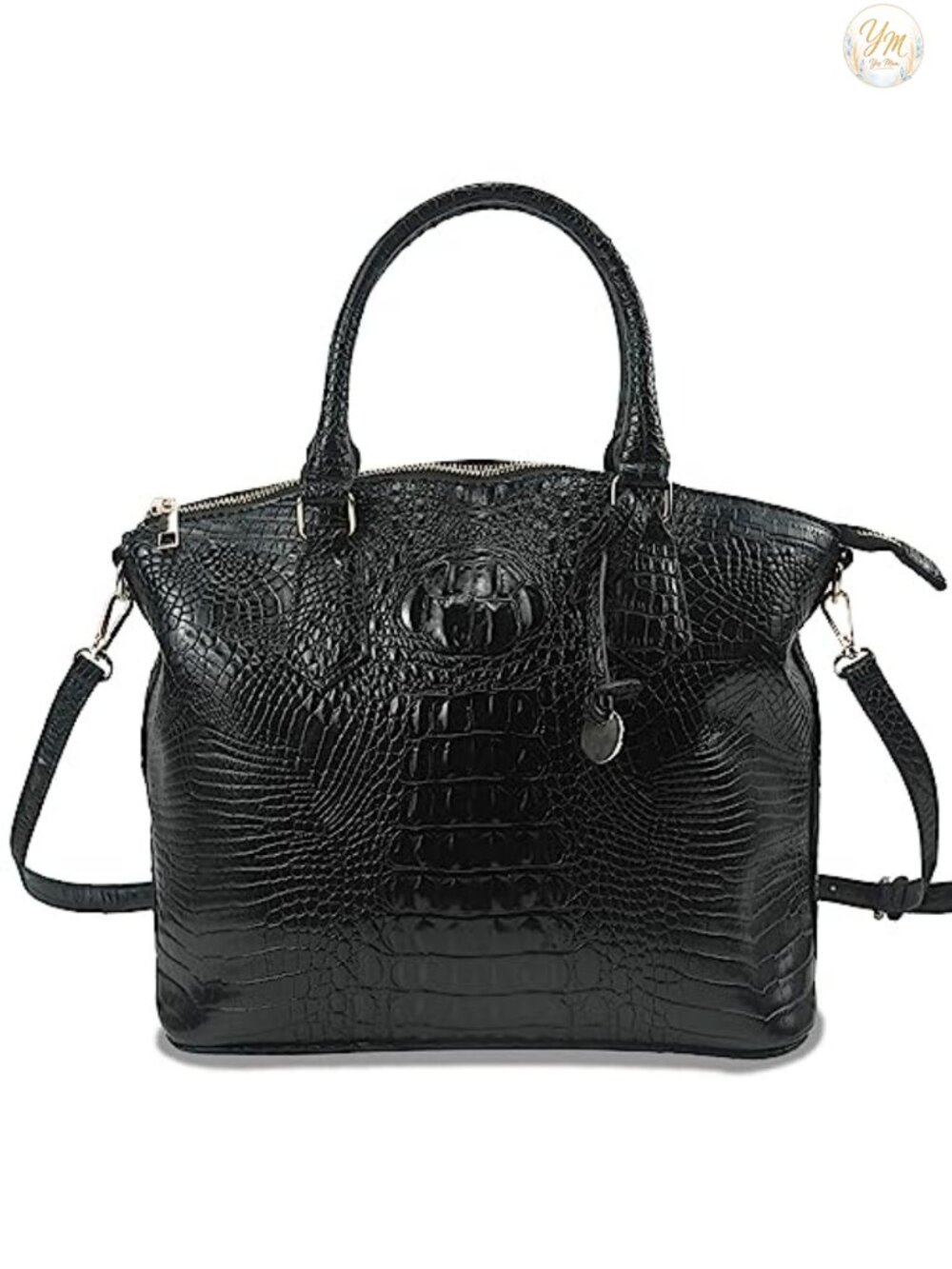 Vegan Leather Crocodile Satchel Purse with Shoulder Strap
